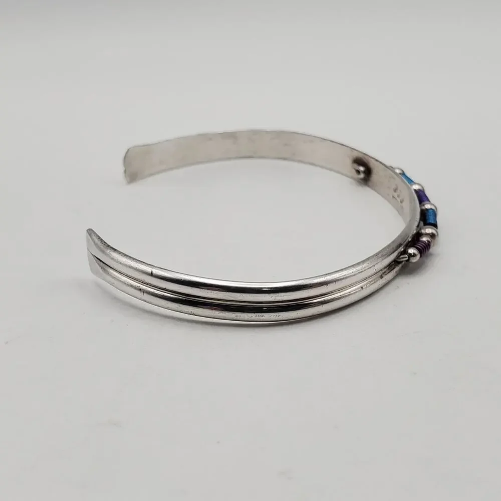 Sterling Silver 925 Vintage Wire Twist Detail Petite Cuff Bracelet Signed PJP - Picture 3 of 10